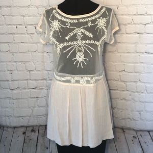 Free People Shear Embellished Cream Top